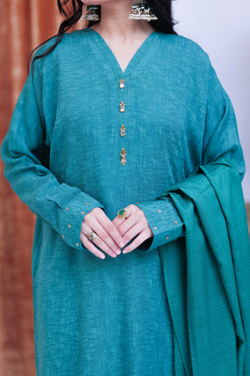 LBD-02825 | T. Green & Gold | Casual 3 Piece Suit  | Viscose Self Dobby
